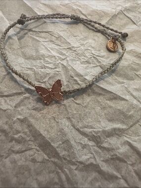 NWOT Pura Vida Butterfly Charm Braided Cord Bracelet in Gray and Rose Gold